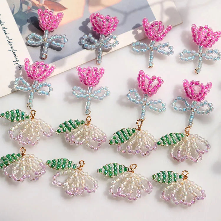 Mini Beads Tulips Flowers Charms With Pendant Holes Floral Ornament for DIY Earring Bracelets and so on