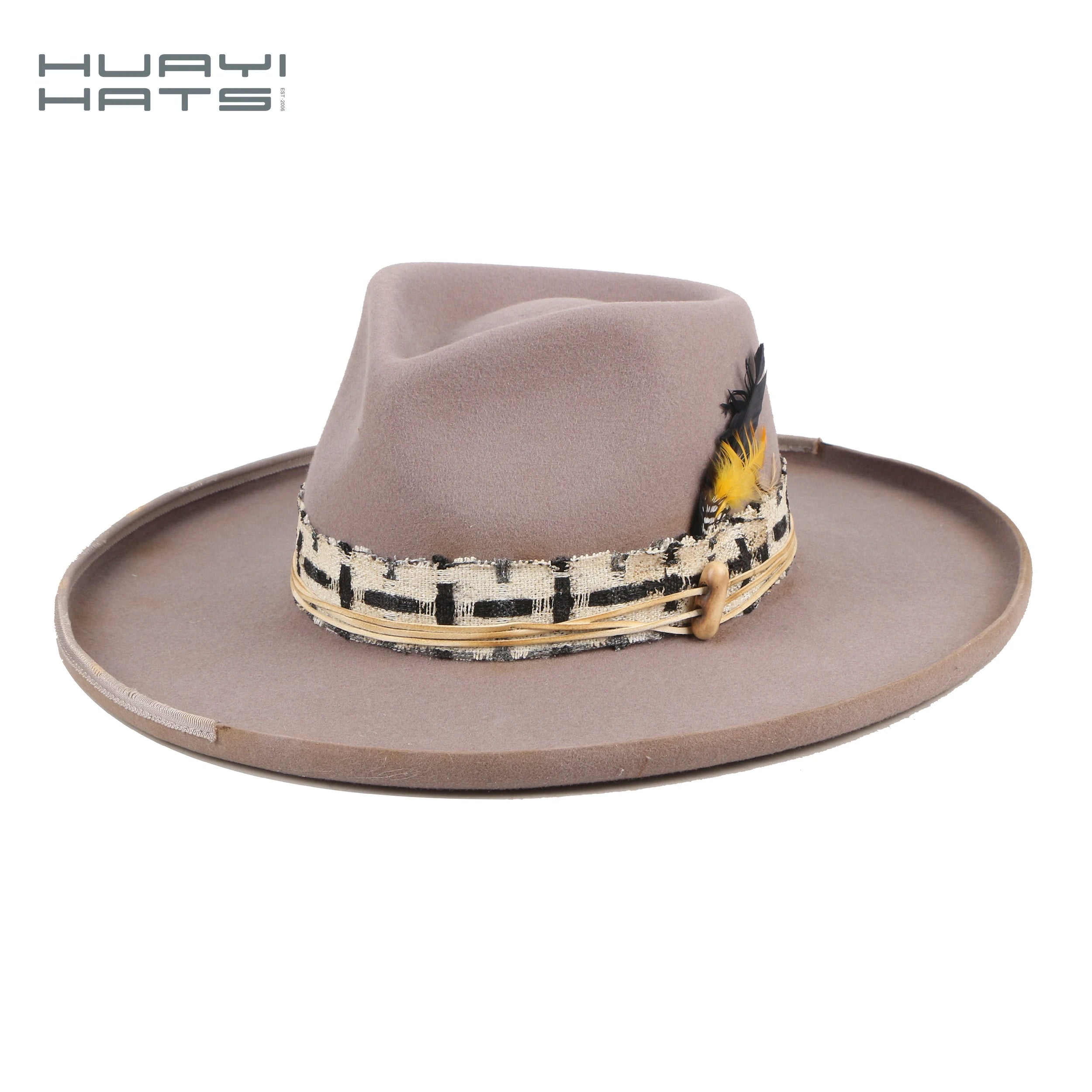 OEM Hot Sale Custom Colorful 100% Wool Breathable Unisex Luxury Winter Western Fedora Felt Hats for Party