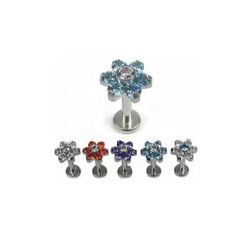G23 Titanium Internal Threaded Flower Labret Rings Piercing Jewelry Body Jewelry Ear Tragus Jewelry