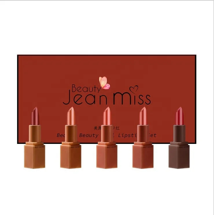 Fluorescent Red Lipstick Five-Piece Gift Box Non-Stick Cup Non-Fading Long-Lasting Moisturizing Lipstick