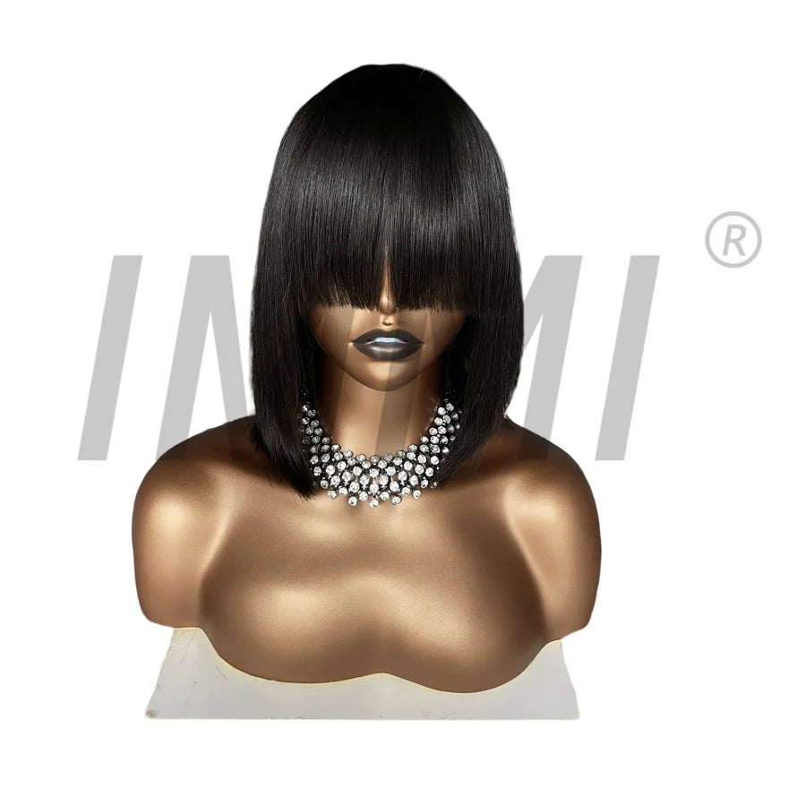 SDD 200% Density Human Hair Wigs 10-14 Inches 180% Density Short Straight Bob Wigs for Black Women  None Lace Front With Bangs