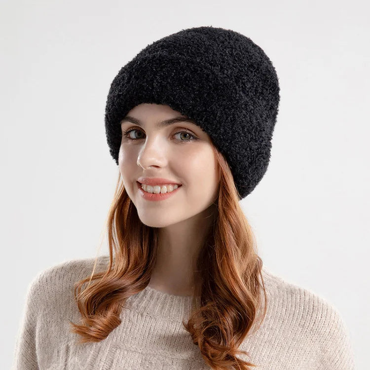 New Winter Women's Plush Knitted Woolen Hat Europe Outdoor Warm Ear-protection Cold Teddy Style Customized Hat
