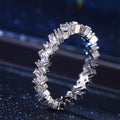 Huitan Fashion BlingBling Dainty Ring Shiny Rectangle Round Gems Full Around Zircon Silver Women Trendy Eternity Ring