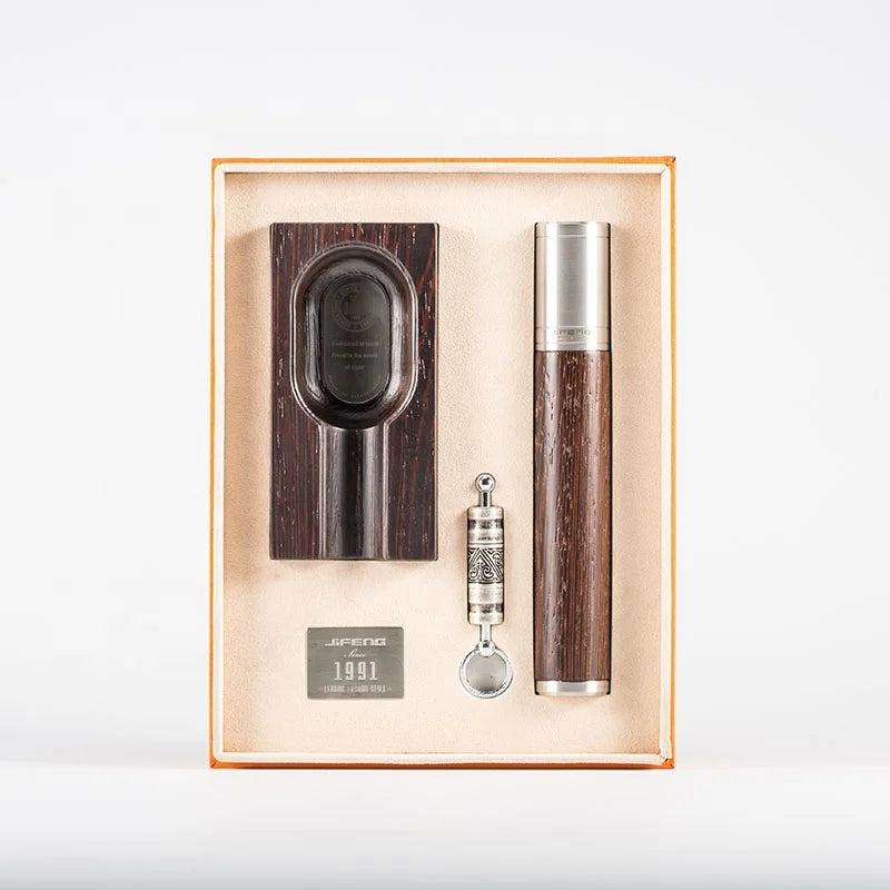 JIFENG TZ017 Custom Copper Wenge Wood Classic Square Design Cigar Accessories Set Ashtray Cigar Tube Cigar Punch for Cigar Lover