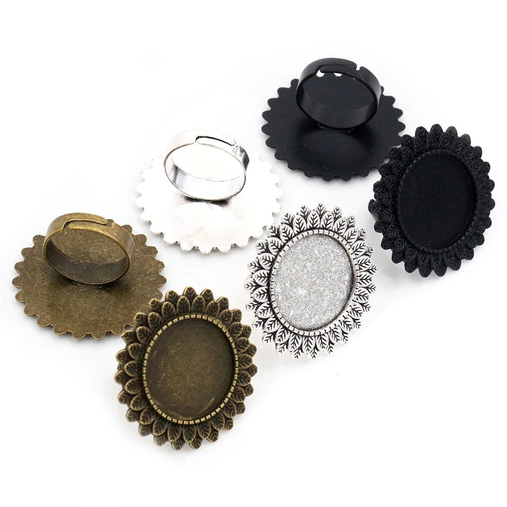 20mm 5pcs Antique Silver Plated Brass Adjustable Ring Settings Blank/BaseFit 20mm Glass CabochonsButtons;Ring Bezels