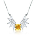 Luxury Feather Shaped Pendant Citrine Yellow Zirconia Cushion Cut 7*7mm 925 Silver Necklaces for Party