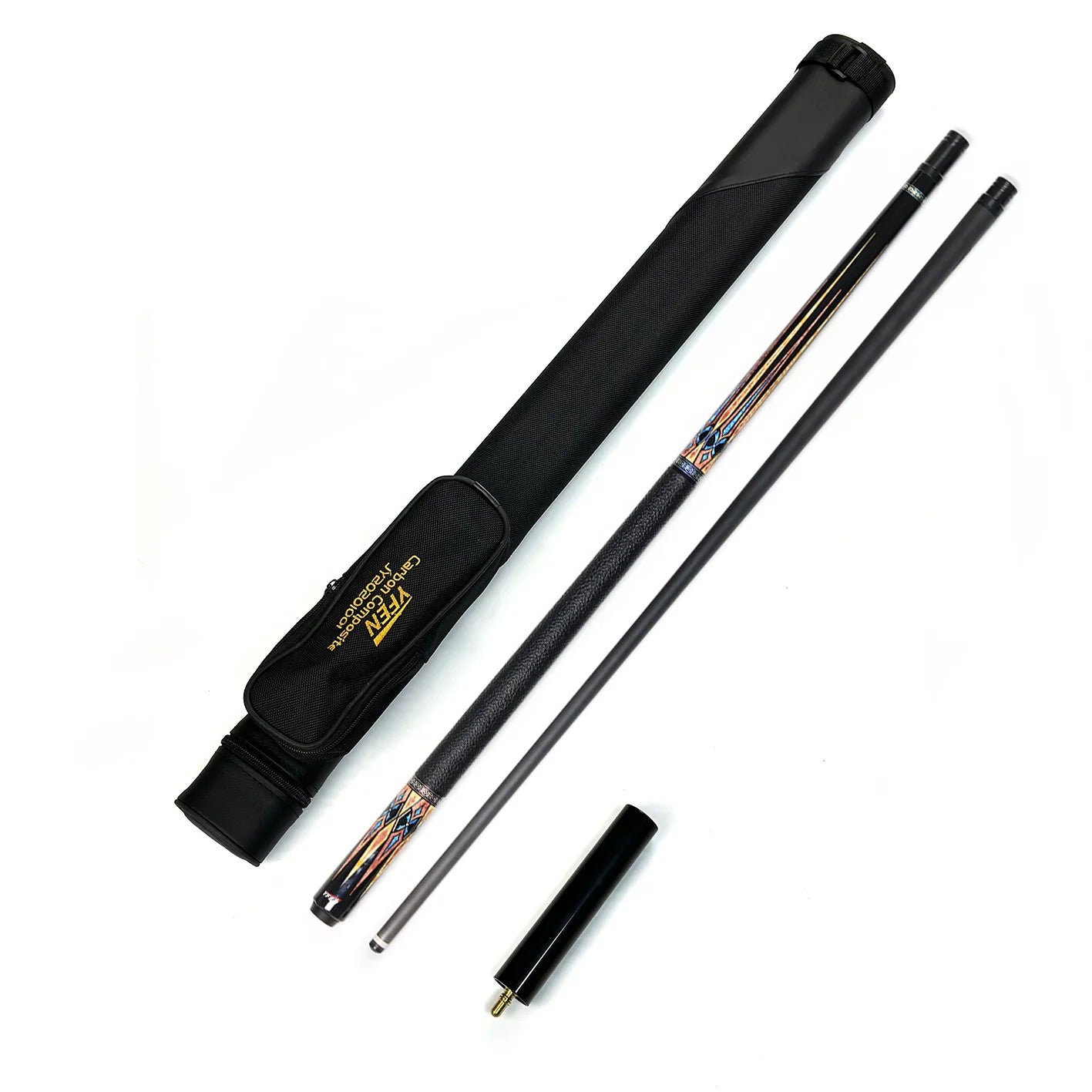 Economy Cue Set Premium 1/2 High-Tech 58\" Carbon Fiber Shaft Pool Cue Ebony Butt Stainless Steel YFen Cue Bag Extension