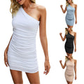 2023 Party Streetwear Elegant Short Single Shoulder Dress Lady Bodycon One Shoulder Ruffle Dress