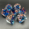 18mm Dry Flower Resin DND Dice Set-7-Piece Polyhedral & Square RPG Dice Custom Sharp Edge Design Metal Case for Tabletop Games
