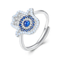 925 Sterling Silver Fatima Hand Opening Ring Blue Zircon Guard Adjustable Fine Jewelry for Women for Weddings-BSR377