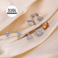 Wholesale Stainless Steel Stud Earrings for Women Luxury Silver Cubic Zircon with Gold Plating Fashionable Ear Studs
