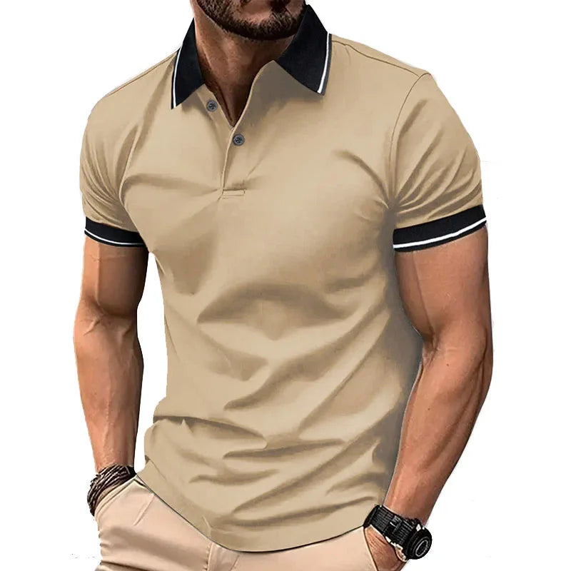 RNSHANGER Summer Men's Short Sleeve Simple Style Polo Shirt Men Casual Patchwork Turn Down Collar Business Golf Polo Shirt