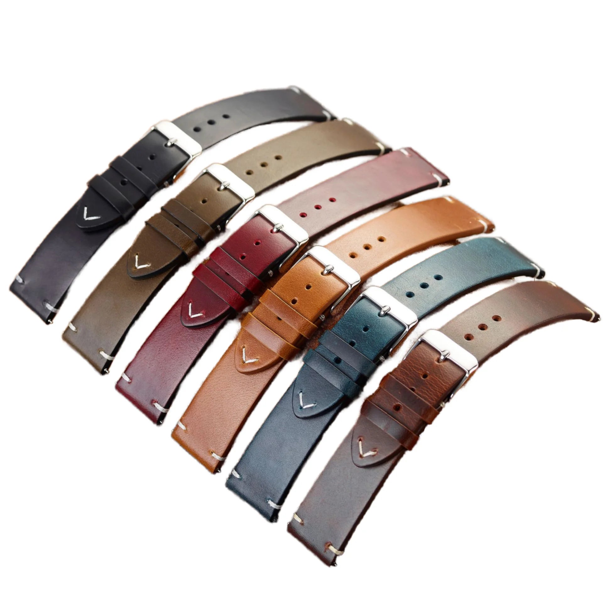Italian Vintage Oil-Waxed Leather Watch Strap Top-Grain Cowhide Waterproof Calfskin Full Grain Leather Multiple Adjustable