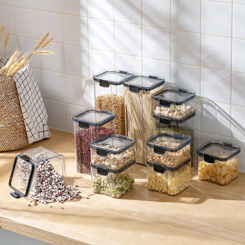 Hot Sale Large Kitchen Container Bpa-free Clear Food-grade Plastic Canisters Food Airtight Storage Square Stackable