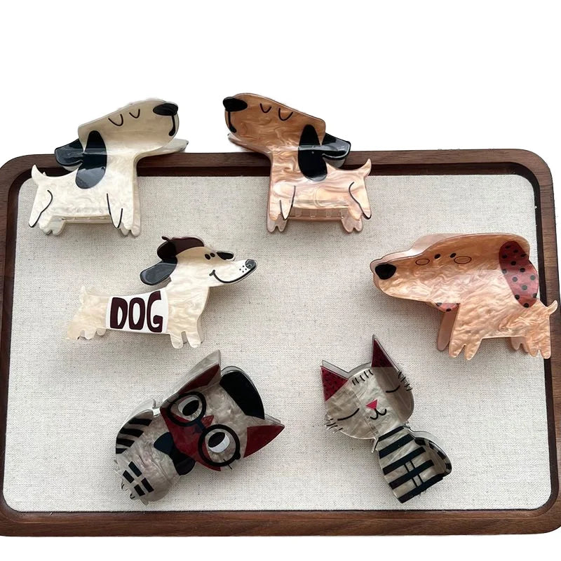 Wholesale Cute Cartoon Dog Shape Acrylic Animal Hair Clip Hair Claw Clips Custom New Design Decorative PC Plastic Hair Clips