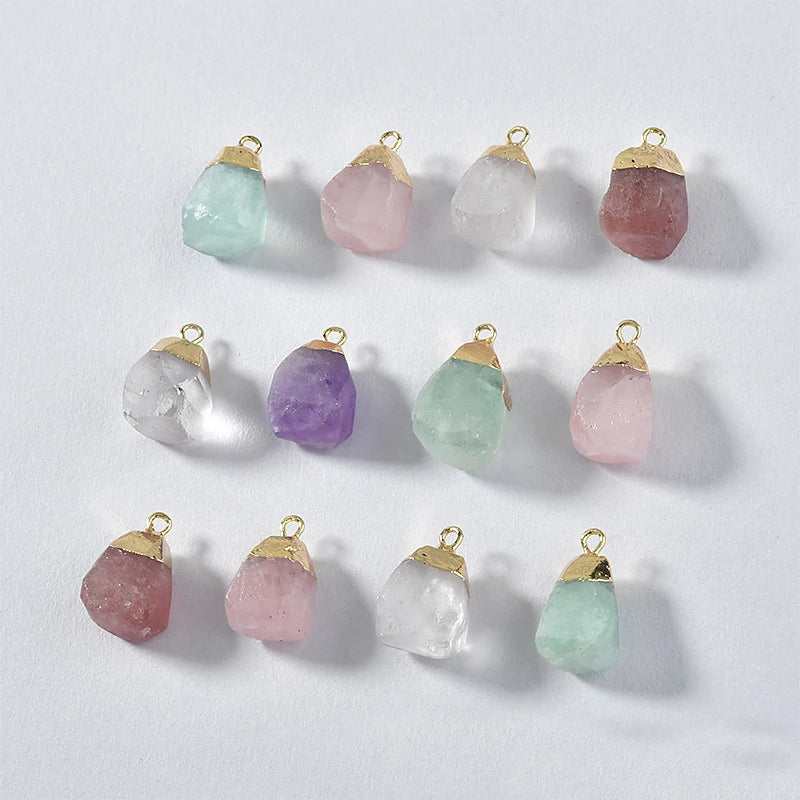 Natural Gemstone Quartz Crystal Colorful Birthstone Faceted Irregular Raw Stone Pendant for Necklace Earring Jewelry Making