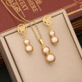 Unique Design Multicolor Stainless Steel Round Pearl Gourd Collarbone Necklace Earrings Set for Women N1183