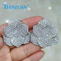 37*37mm Big Flat Flowers Earrings Ear Stud D Vvs White Moissanite Stone Earring Earrings Jewelry Woman Gift
