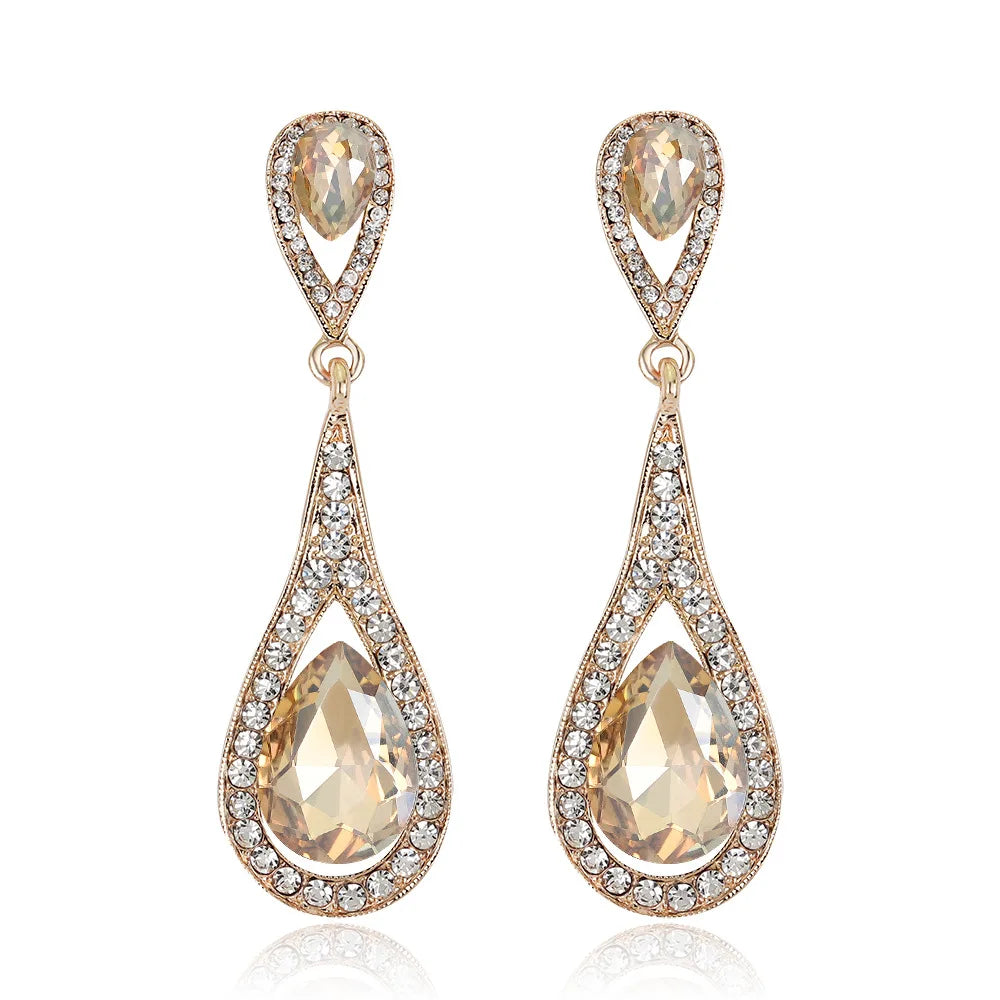 Color Design Wholesale Fashion Fine Jewelry Crystal Big Rhinestone Drop Earrings for Women Gold Plated Stud Earrings