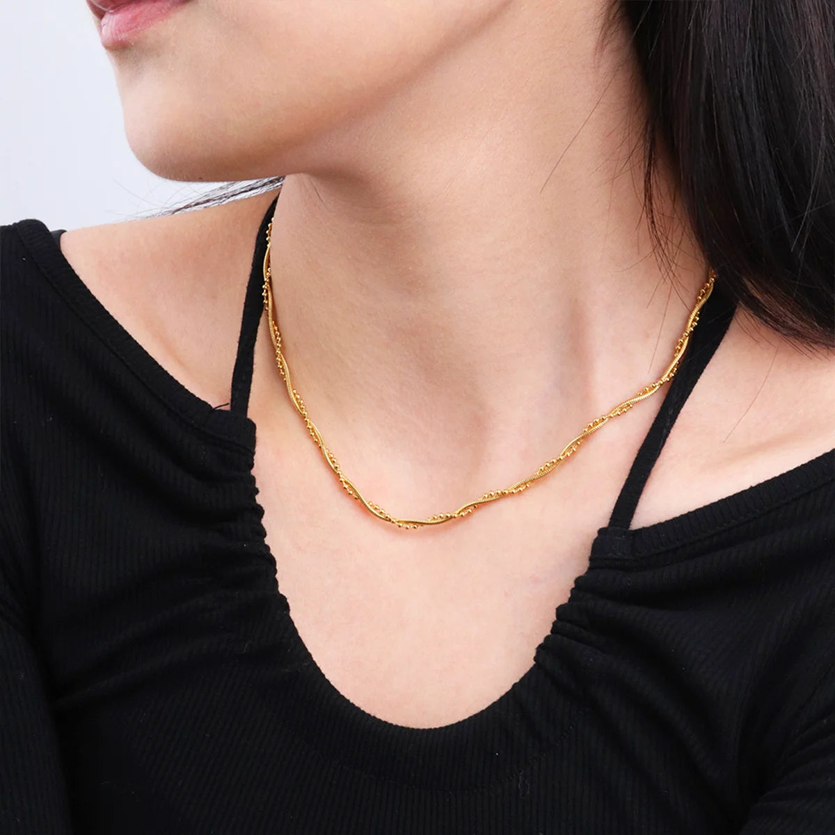 Chris April 316L Stainless Steel Plated Bead Chain Necklace Gold Plated Snake Chain