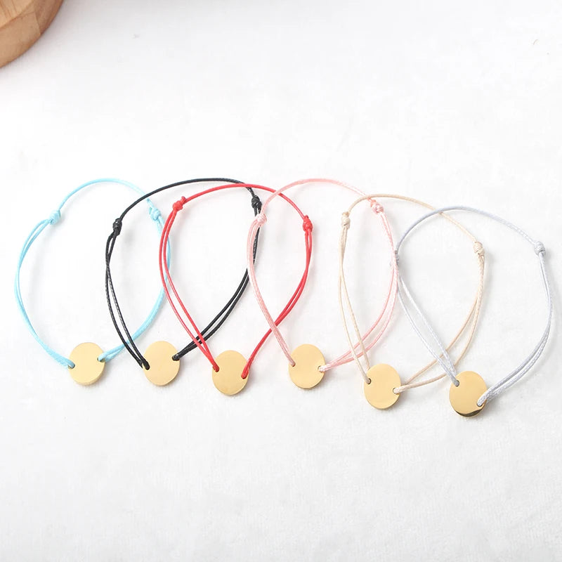 Factory Wholesale Stainless Steel Women Round Charm Custom Made Adjustable Leather Bracelet
