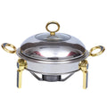 Hotel Restaurant Catering Gold Handle Stainless Steel Chefing Dish Buffet Food Warmer 22/24/26/28cm Round Chafing Dish for Sale