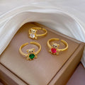 Trendy 18k Gold Plated Full Zircon Little Bear Diamond Inlaid Open Adjustable Finger Rings for Women Wedding Engagement Ring