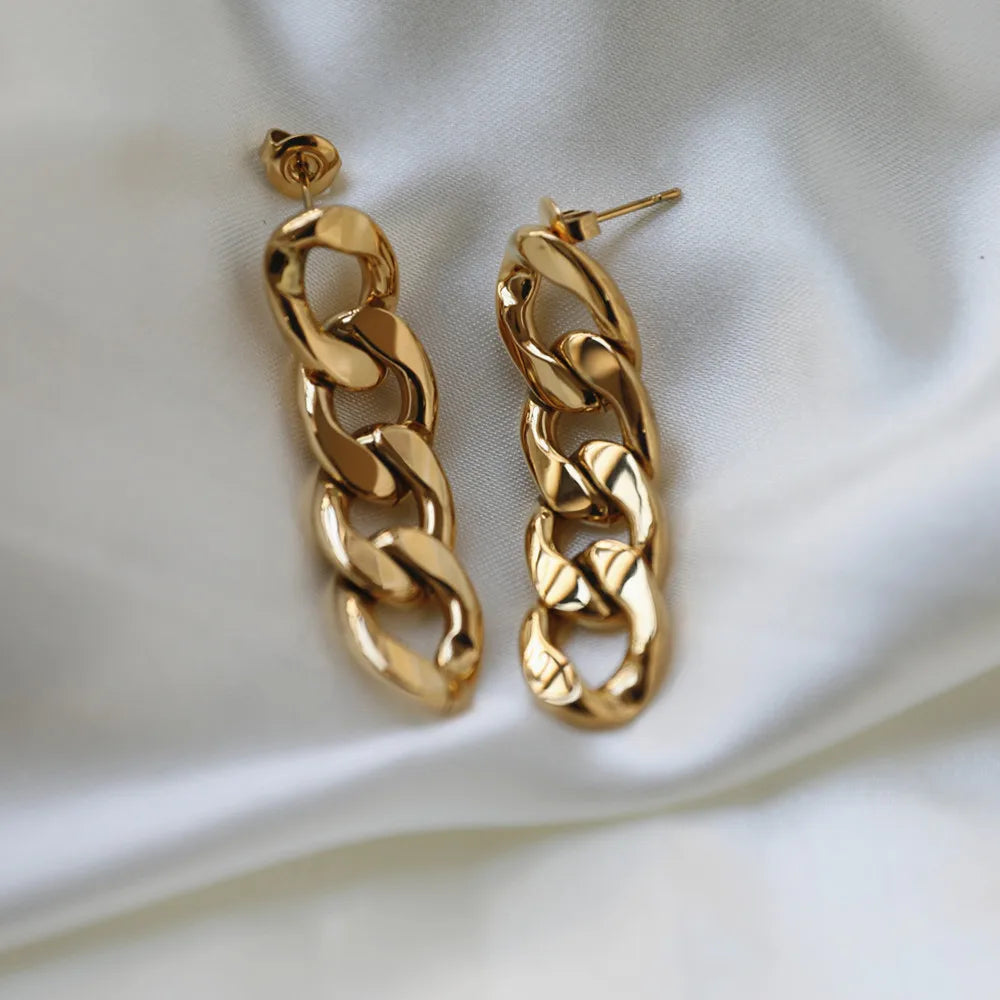 JOOLIM Jewelry PVD 18K Gold Plated Chunky Cuban Chain Drop Earring Stainless Steel Design Jewelry