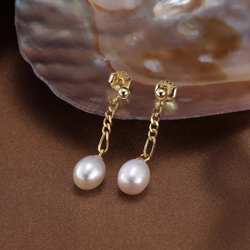 RINNTIN GPE80 Valentine Gift Pearl Jewelry Cultured Freshwater Pearl 14K Gold Plated 925 Sterling Silver Dangle Drop Earrings