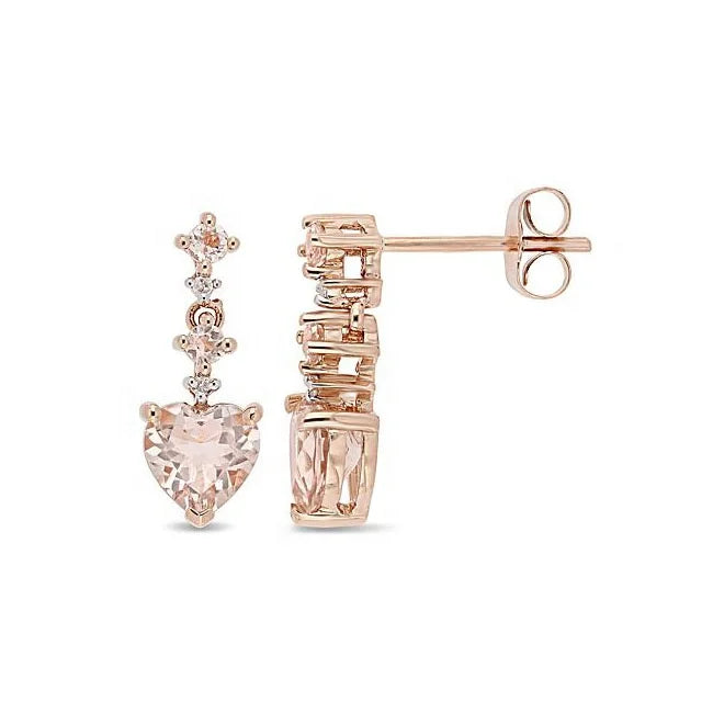 Trendy Sterling Silver Rose Gold 6*6mm Nano Morganite Drop Earrings Heart Cut Claw Setting for Engagement Party Christian