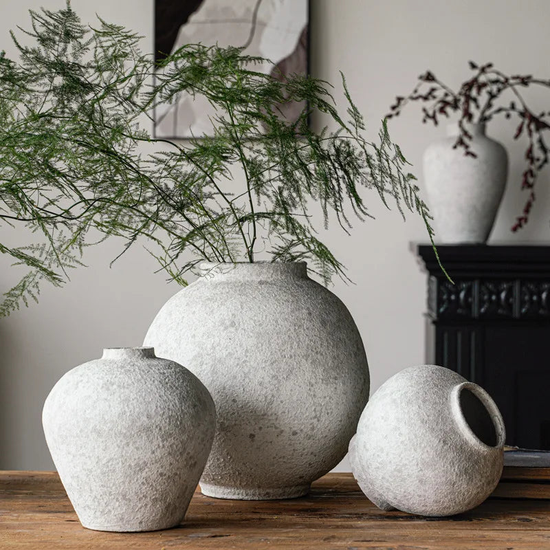 Handmade Chinese Retro Coarse Pottery Jars Antique Earthenware Vases for Hotel Home for Living Room Decorations Flower