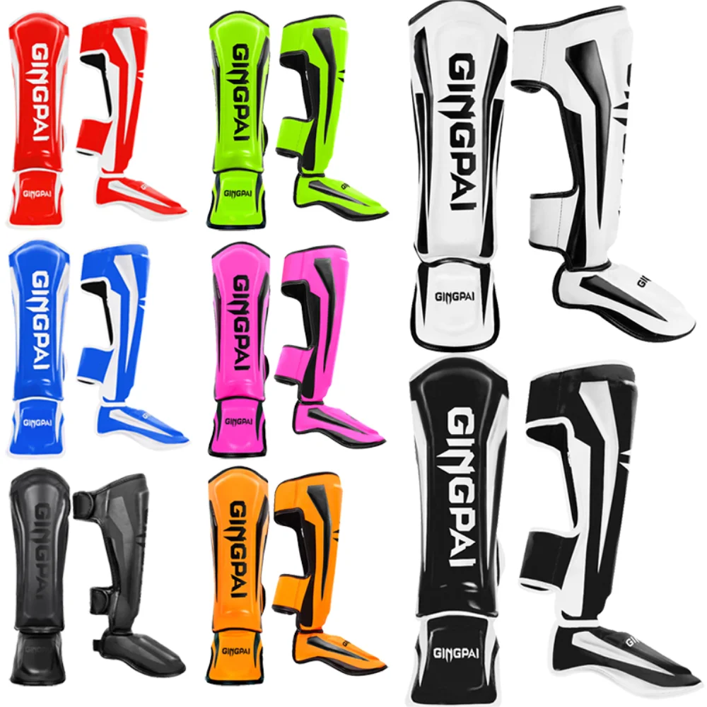 For GINGPAI Adjustable Shin Guards MMA Muay Thai Kickboxing Taekwondo Training Gear Instep Protection Padded Leg Football Games