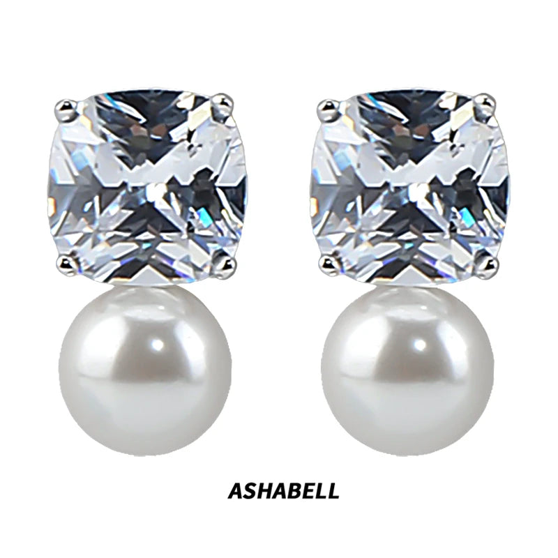 Wholesale Luxury 925 Sterling Silver Accessories Earrings 5a Zircon Stud Shell Pearl Earrings Jewelry Women