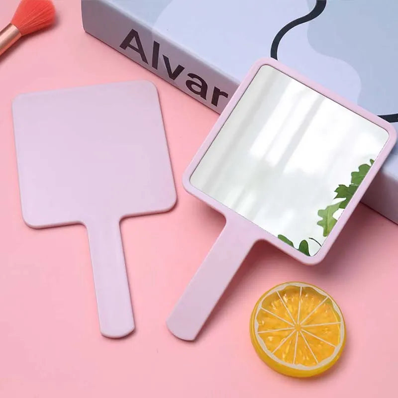 Zonyin Compact ABS Plastic Handheld Mirror Large Square Single-Sided Vanity Cosmetic Mirror Personalized Cute Small Handle