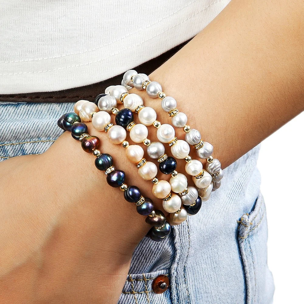 Women Customized Jewelry Luxurious Elegant Retro Grey Black White Pearl Jewelry Multicolor Irregular Freshwater Pearl Bracelet
