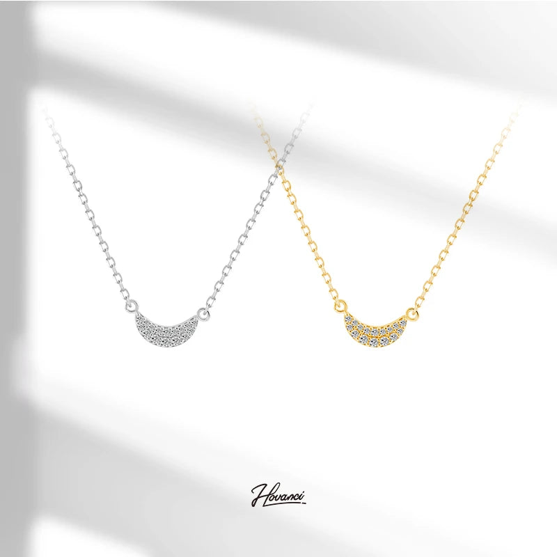 HOVANCI Minimalist 18K Gold Plated Zircon Moon Necklace Tarnish Free Stainless Steel Necklace Design Jewelry