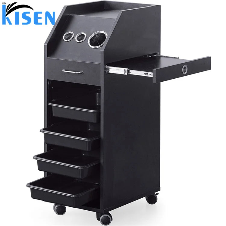 Black Plastic Tool Trolley Pedicure Chair Versatile Furniture for Salon Living Room Workshop Home Office Gym