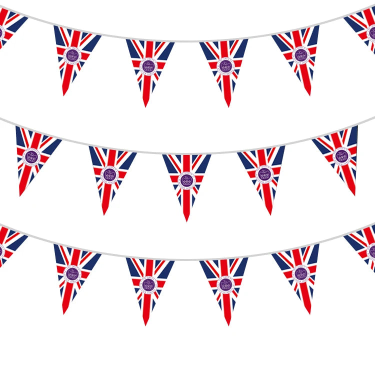 Wholesale Customized Shape Polyester Queen Elizabeth Jubilee String Flag Union Jack Bunting Display Accessories
