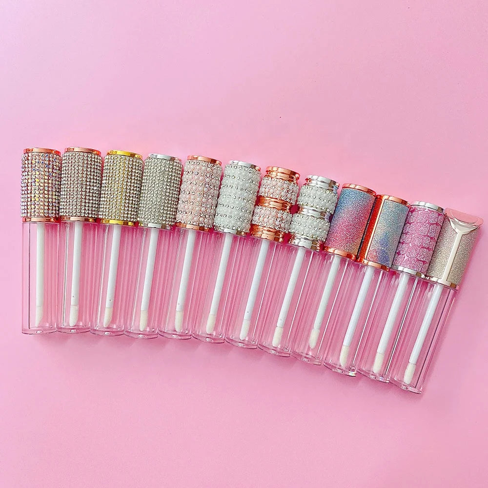 L-Zhuang Stock MOQ 100pieces Customize 6ml White Pink Pearl Metallic Rose Gold Silver Empty Lip Gloss Tube With Wands MegaBDM