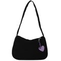 Japanese Casual Girl Contrast Color Nylon Shoulder Bag with Cute Pendant Zipper Closure Fashionable Love Armpit Design