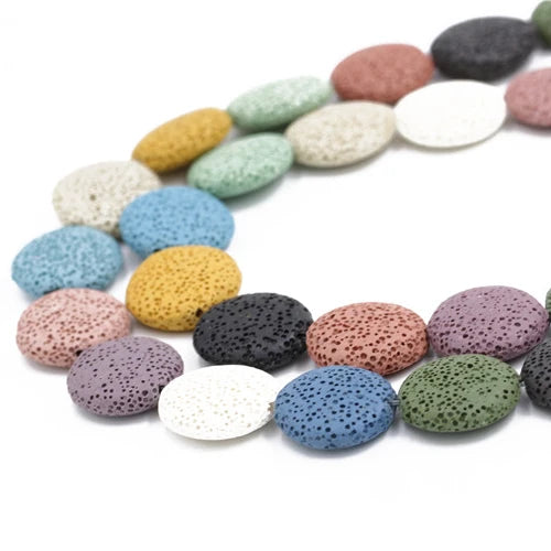 Wholesale 20mm 25mm 30mm Colorful  Round  Flat Shape Loose Volcanic Lava Rock Stone Beads for Fashion Jewelry Making