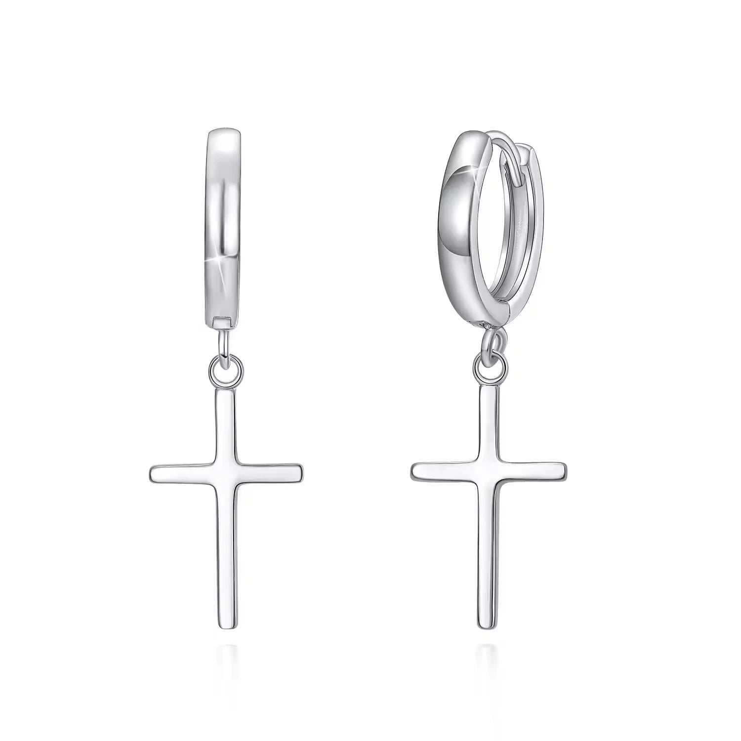 Religious Jewelry 925 Sterling Silver Plated Polishing Cross Drop Earrings