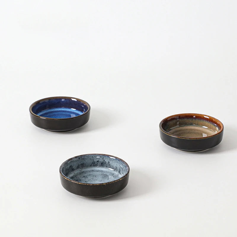 Japanese Vintage Ceramic Sushi Dipping Dish 3.5 Inch Mini Porcelain Glaze Condiments Bowl