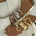 Hip Hop Irregular Alloy Cuff Bracelet Personality Diamond-Encrusted Pearl O-Style Fashion Bangle for Women