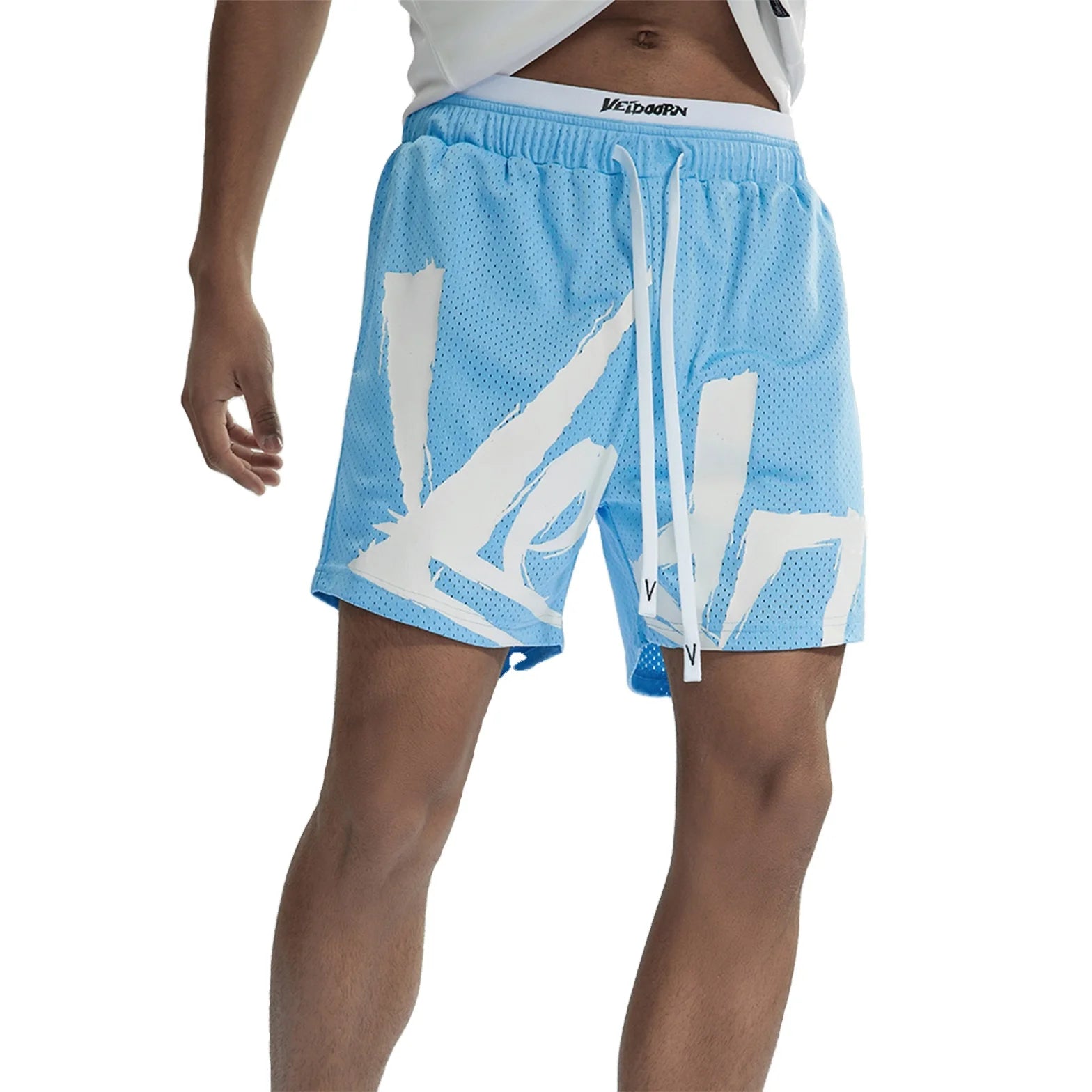 Veidoorn Men's High Quality Basketball & Jogger Sport Shorts Mid Waist with Breathable Mesh & Printed Logo Decorative Pattern