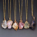 Handmade Wire Wrap Agate Gemstone Necklace Irregular Multicolor Natural Stone Crystal Pendant Necklace