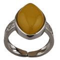 New Vintage Silver Jewelry Natural Gemstone Yellow Jade Finger Ring for Women Ladies Horse Eye Shape Adjustable Stone Rings