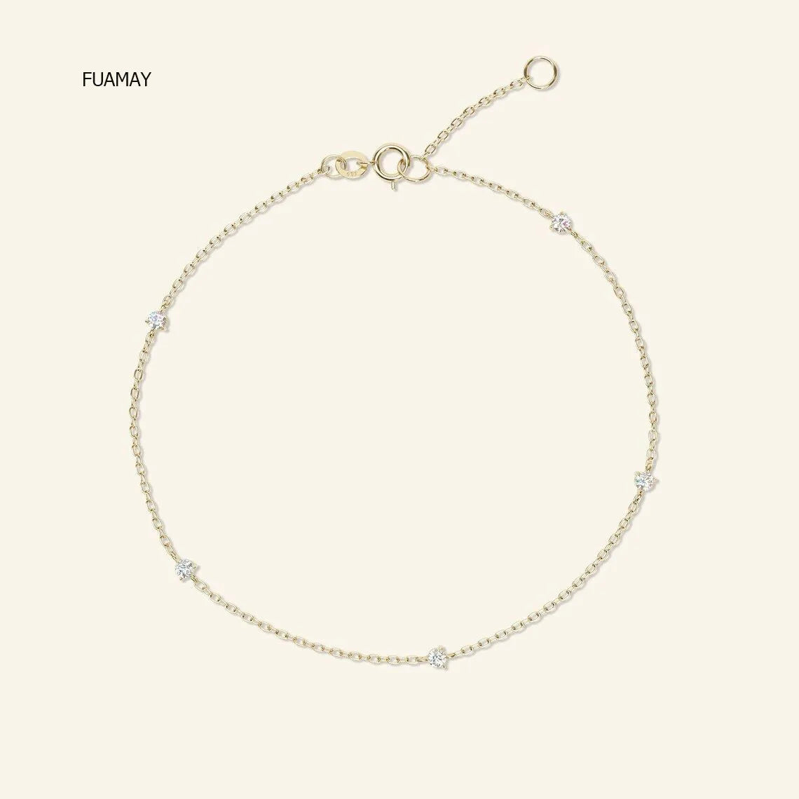 FUAMAY S925 Sterling Silver White Solitaire CZ Bracelet Fashion Charm for Women