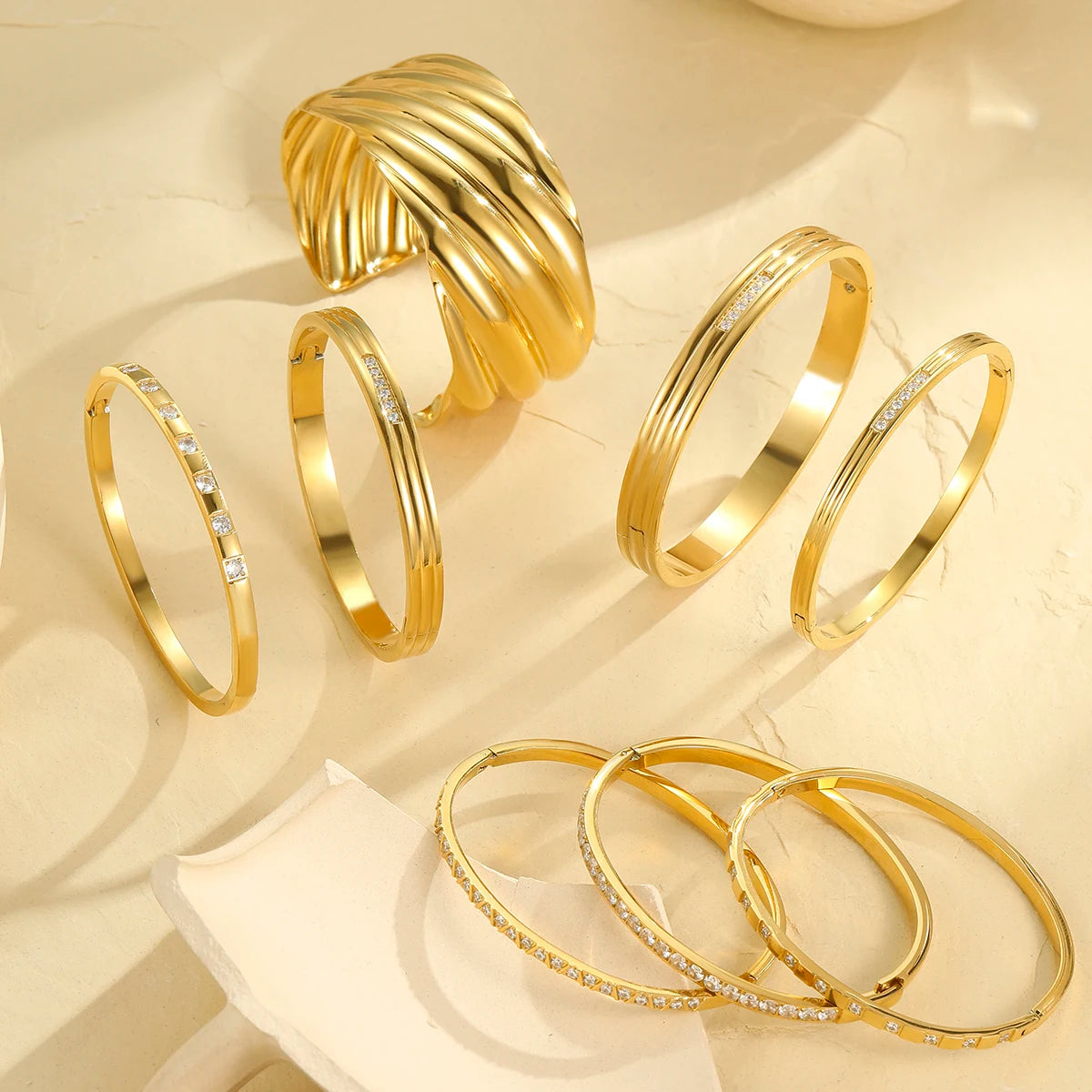 NIMAI NEW Waterproof Simple Luxury Fashion Stainless Steel Jewelry Gold Plated Multi Style Cubic Zirconia Bracelets & Bangles