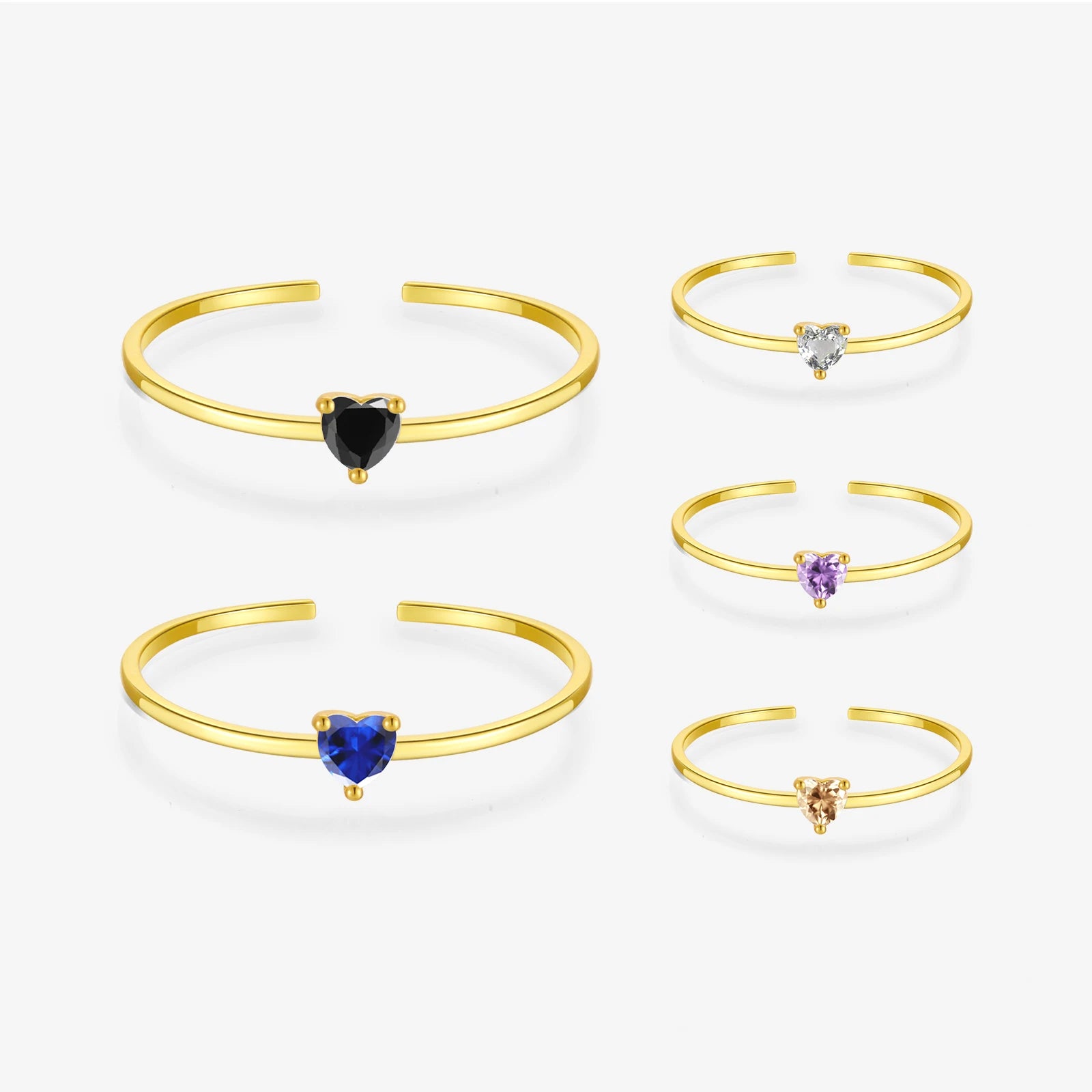 FUAMAY Minimalist Heart CZ Open Adjustable Ring Women Minimalist 18K Gold Plated 925 Sterling Silver Love Heart Zircon Rings
